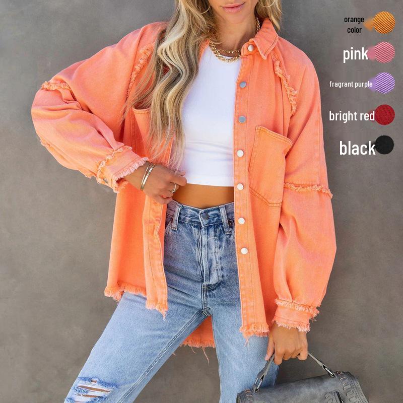 2025 Women's Casual Frayed Denim Jacket - European & American Style