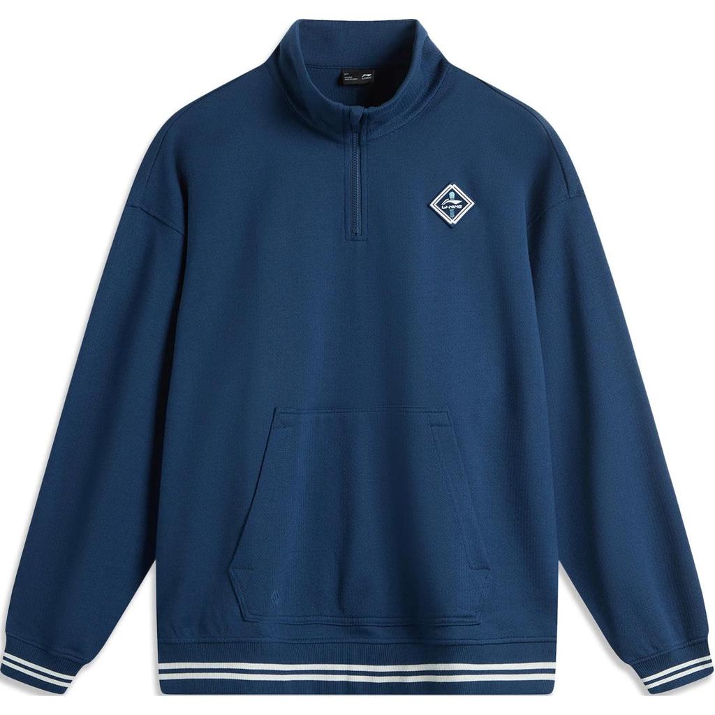 Li Ning Sports Lifestyle Series Solid Color Stand Collar Comfortable Breathable Versatile Loose Sweatshirt Men Sweatshirt Deep-Navy AWDU649-3