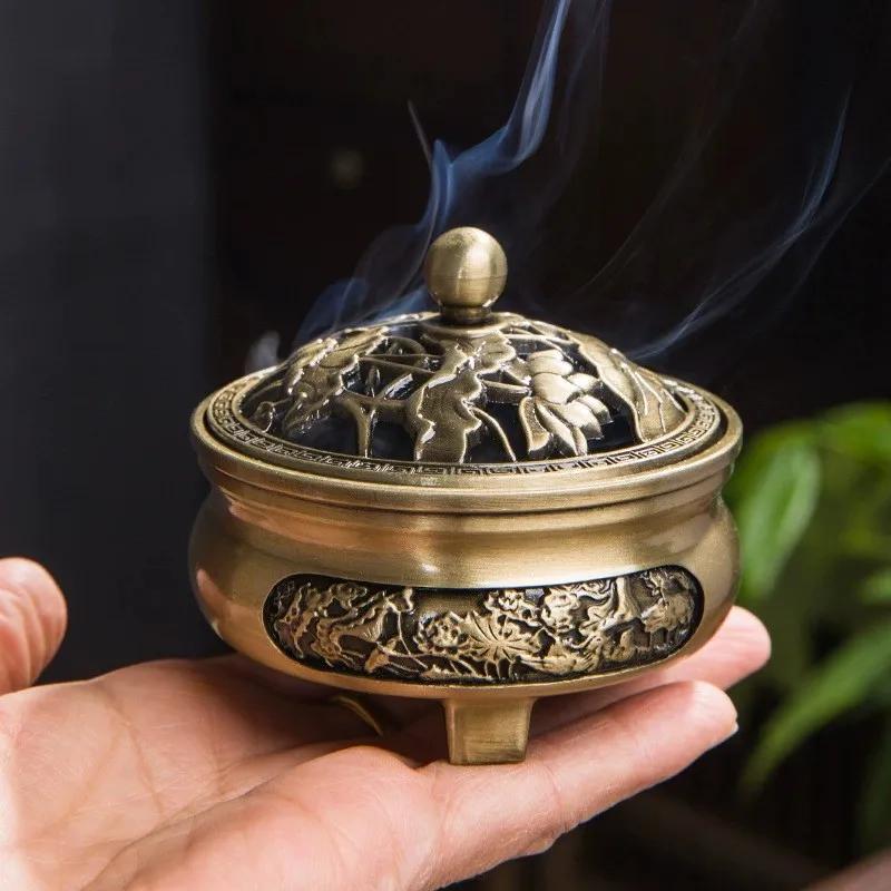 1pc Alloy Antique Three-legged Aromatherapy Stove DIY Household Indoor Pan Incense Wire Incense Burner Tea Ceremony Decoration