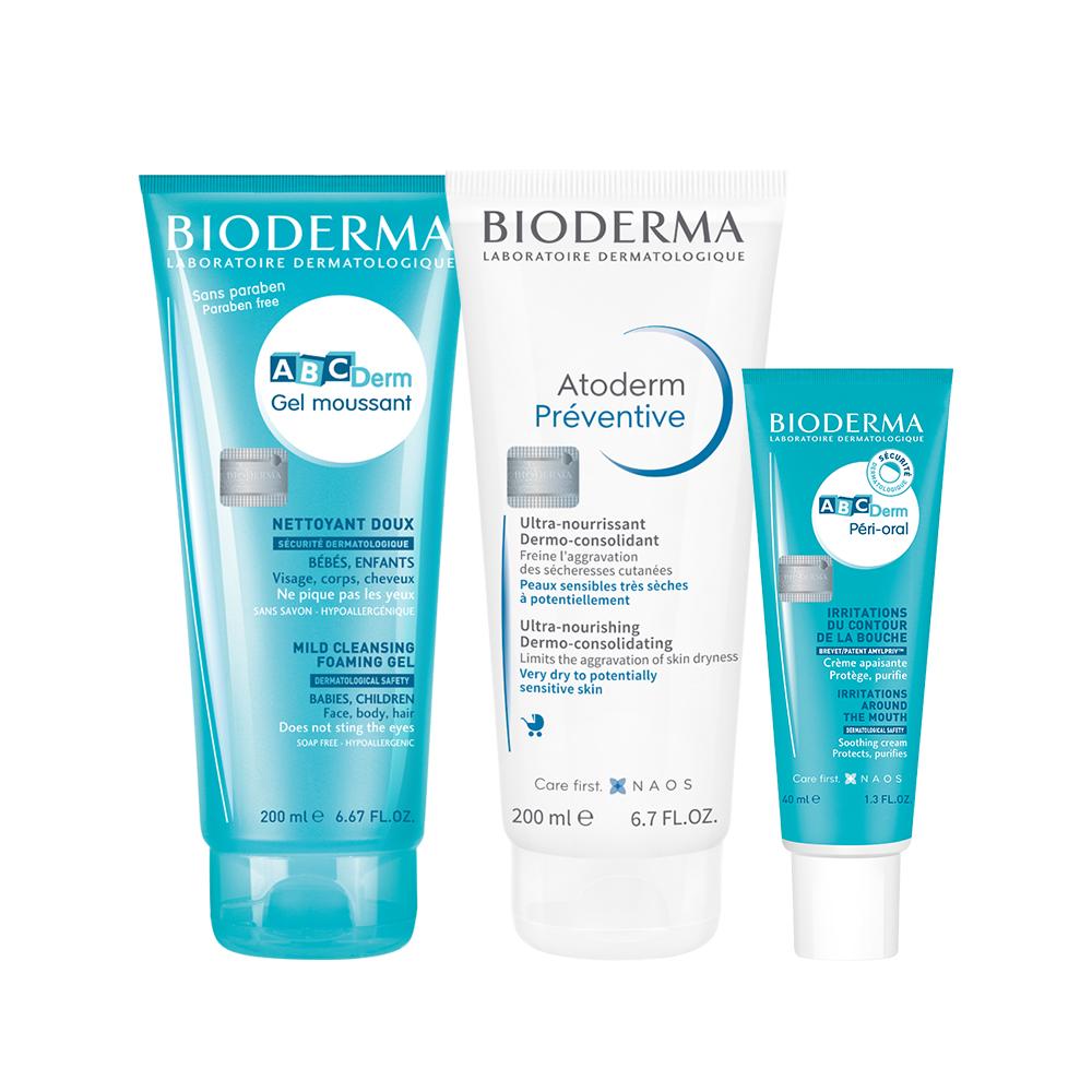 [Bioderma] Baby Travel Set (ABCDerm Gel Moussant 200ml + Atoderm Preventive 200ml + Peri-Oral 40ml)