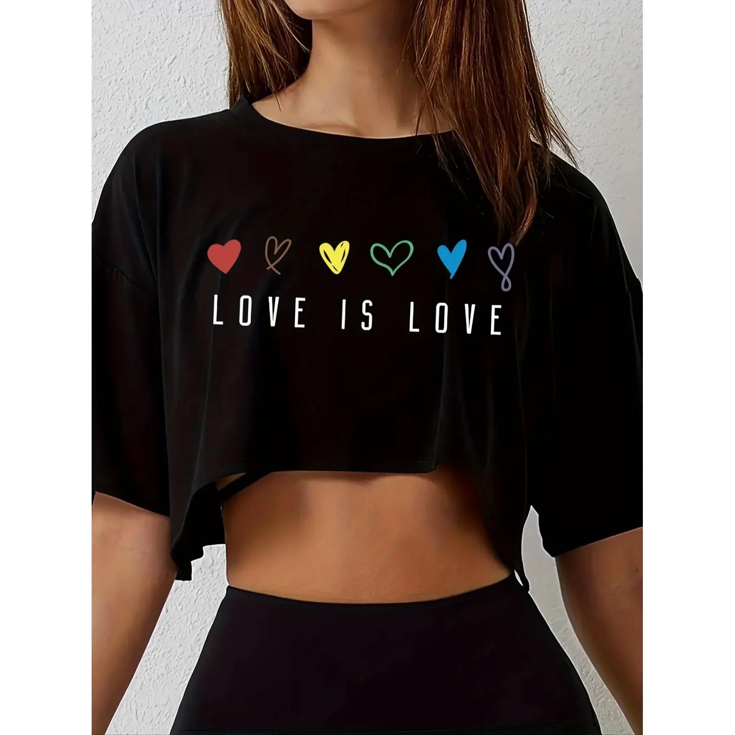 

Женская футболка-кроп-топ Vibrant Pride - короткая, повседневная, свободная, дышащая, средней эластичности, из полиэстера, с цветным сердечком S чёрный