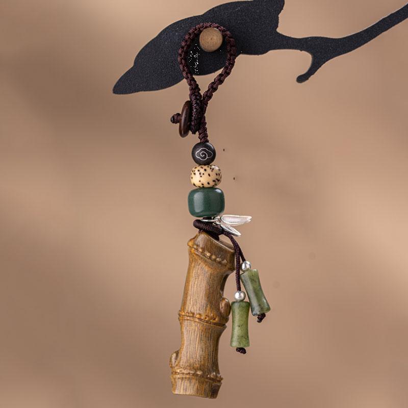 Ascending with Sandalwood and Bamboo Knot Key Pendant, Retro Chinese Style Car Keychain, Female Couple Pendant