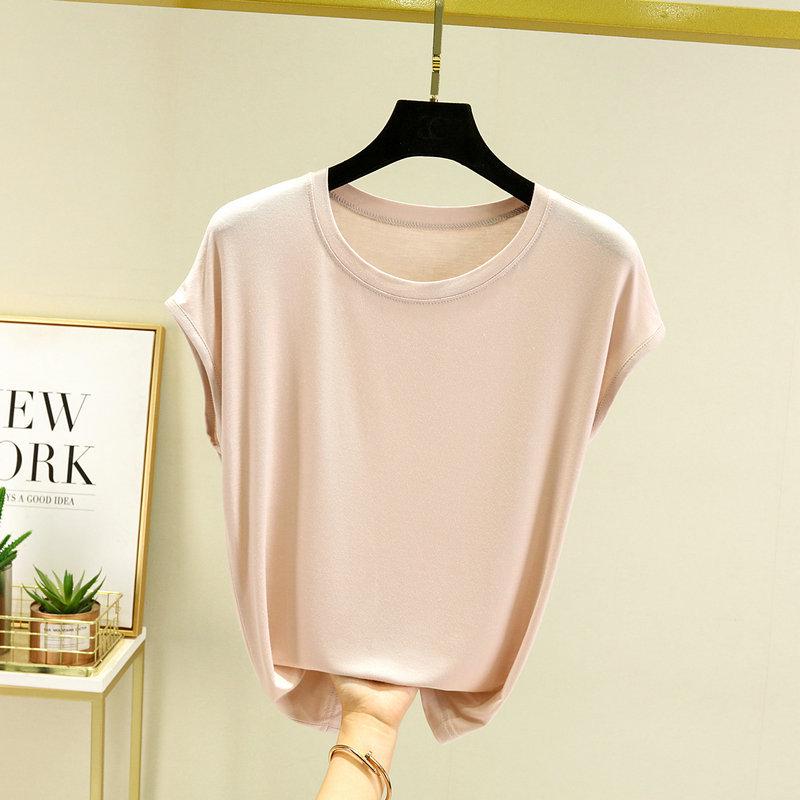 

Модальная майка с коротким рукавом и эффектом похудения – Модная летняя модель 2023 года большого размера с рукавом до локтя M