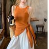 Fashion Sexy Sleeveless Knitted Suspender Women's Vest Summer Inner Cover Irregular Blouse Slim Fit Split Casual Simple Office Tops O Neck Clothing