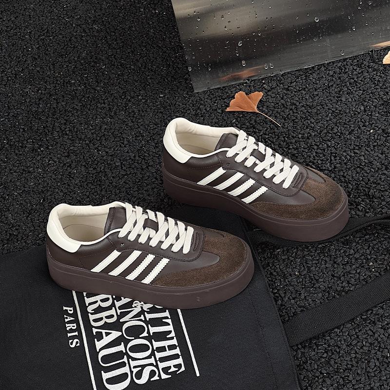 Plateau-Trainingsschuhe Damen Neu Leder Schnürung Herbst und Winter, Poliert und Alt Retro Sport- und Freizeitschuhe, Board Schuhe