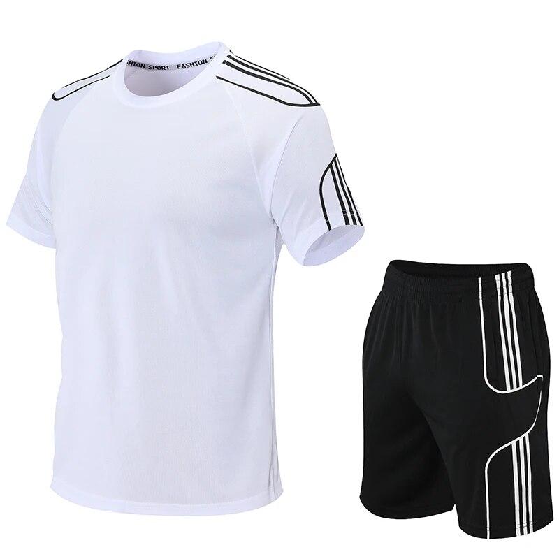 Costume de sport d'été pour hommes, fitness, manches courtes, vêtements de course à séchage rapide, amples, vêtements de sport décontractés