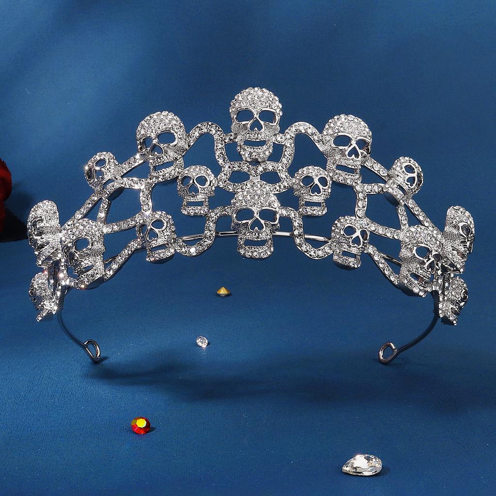 Skull Head Candy Scare Halloween Rhinestone Crystal Tiaras Crown for Queens Hair Jewelry Diadema Headpieces