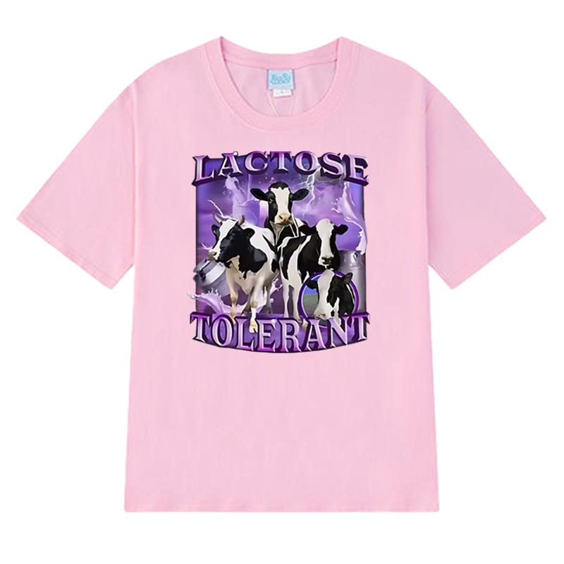 High Quality Lactose Tolerant Funny Meme Graphic Black Short Sleeve T Shirts Unisex Harajuku T-shirt Men Women 100% Cotton Tops
