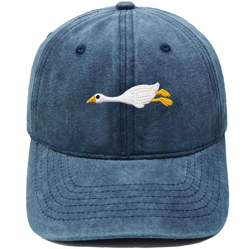 Cute lazy big white goose embroidered baseball cap washed retro dad hat men's and women's casual sunshade cap