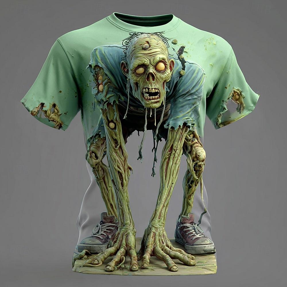 Summer Round Neck Zombies Pattern 3D Print Top Fashionable Casual Short Sleeved Men's T-shirts