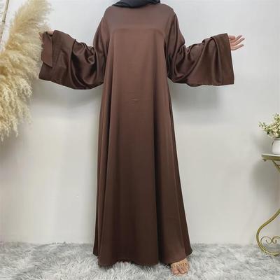 Dubai Hot Sale Einfarbiges Schnür-Satin-Muslim-Kleid (Große Größe) - 6622