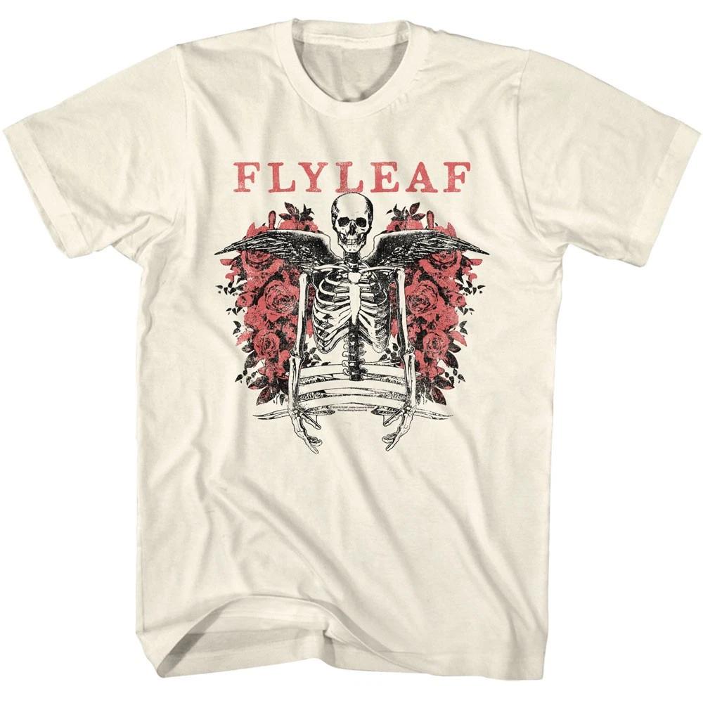 Flyleaf Red Rose Winged Skeleton Men s T shirt Rock Band Music Merch L