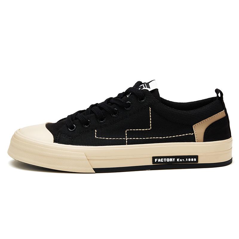 Men's Spring Korean-Style Canvas Shoes: Trendy, Versatile, Low-Top, Flat-Soled, Lace-Up, Comfortable, Casual Skate Sneakers.