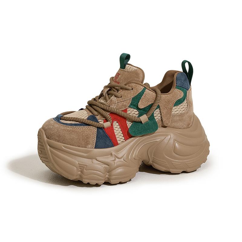 

Platform dad shoes women s 2025 autumn and winter new retro leather color matching versatile casual sports shoes inner height increase women s shoes 34