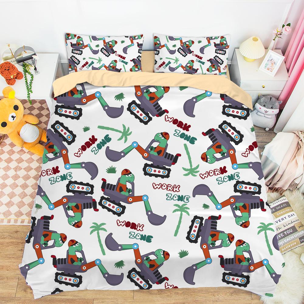 Construction Vehicles Boys Excavator Duvet Cover Truck Excavator Bedding Set For Teens Child Old Retro Car Theme Room Decor