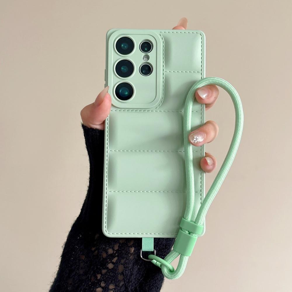 Soft Down Jacket Wrist Strap Case for Samsung Galaxy S26 S25 Ultra S24 S23 S22 Plus A56 A55 A16 A54 A35 A15 Lanyard TPU Cover