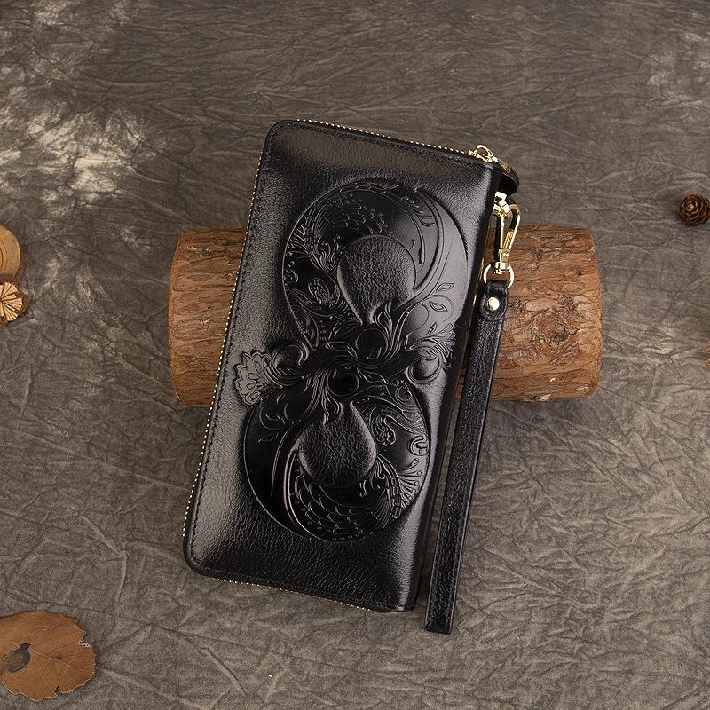 First Layer Cowhide Coin Purse Vintage Embossed-hold Bag Multi-function Card Long Purse