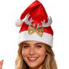 Christmas Hat Soft Party Headwear With Reindeer Antlers Bow Decoration Plush Santa Hat Gift For Birthday Holiday New Year