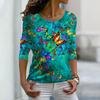 Damen Herbst Tops Loose Flying Butterfly Print Kausal Langarm T-Shirt Top Bluse