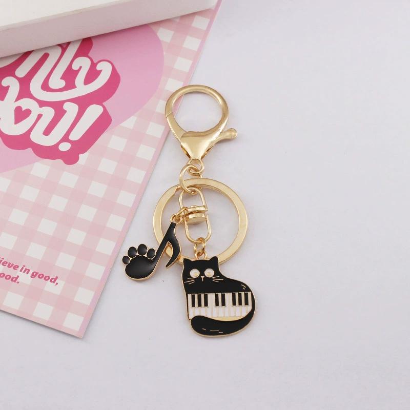 1PC Car Key Chains Creative Cat Keychain Handbag Charm Alloy Guitar for Women Music Note Pendant Keyring Musical Piano