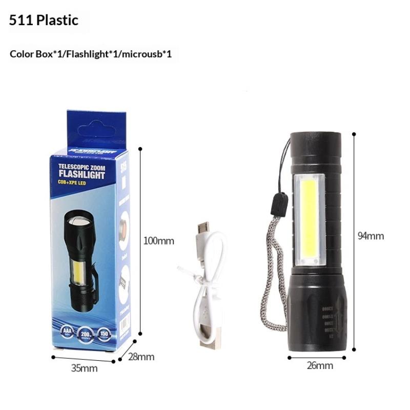 Mini Super Bright Led Flashlight With Cob Side Light Usb Rechargeable Zoomable For Camping Hiking Daily Use