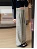 150cm High-Waisted Black & White Striped Wide-Leg Petite Women's Pants for Autumn/Winter