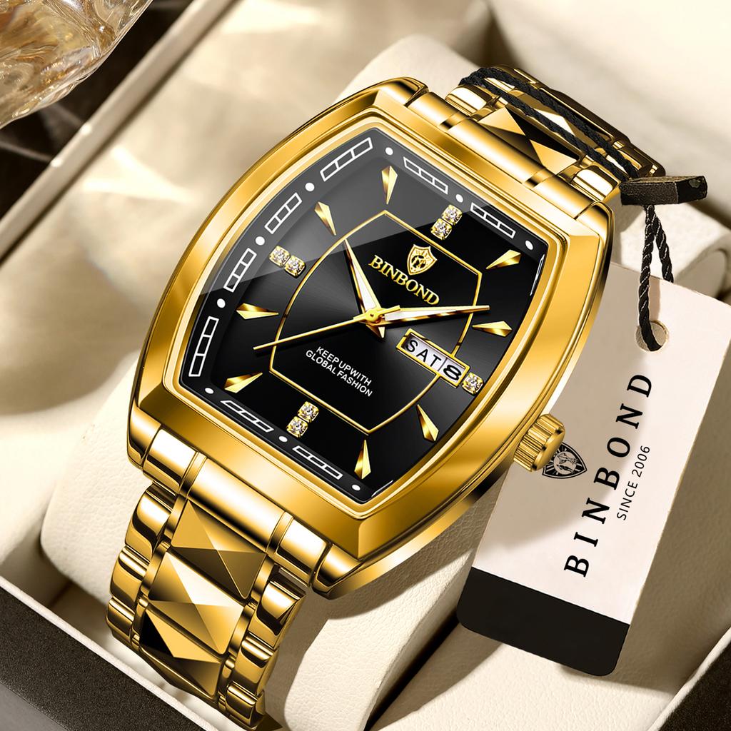 BINBOND Durable Accurate Week Display Auto Date Men's Watch Reloj Quartz Writstwatches For Men Luxury Luminous Waterproof