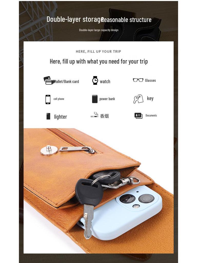 Pánská dvouvrstvá ledvinka z PU kůže na mobilní telefon - Slim, multifunkční vertikální pouzdro na opasek pro stavební práce