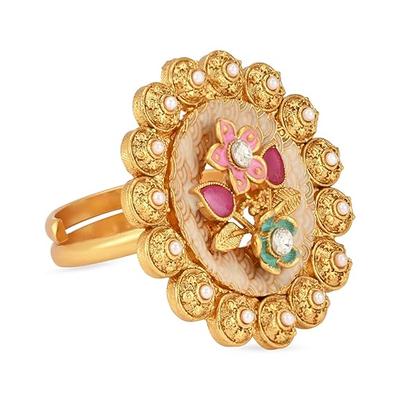 Rose Gold Plated Valentines Special Stylish Latest Fashionable Design Floral CZ American Diamond Adjustable Finger Rings For Women & Girls