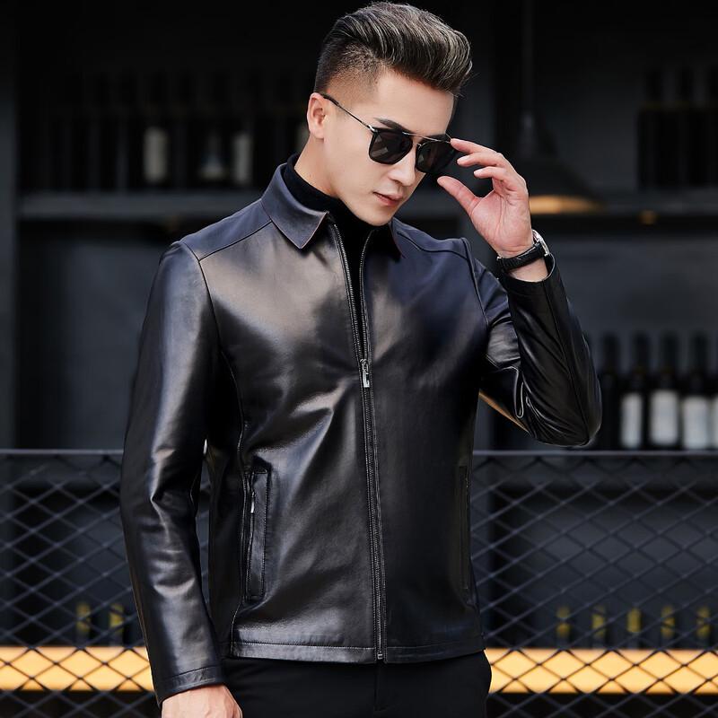 Futing Men's Business Windproof Genuine Sheepskin Leather Jacket