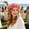 Coroa de Flores para Noiva Rosa Boêmia Férias de Verão Coroa de Flores Headband de Flores Floral