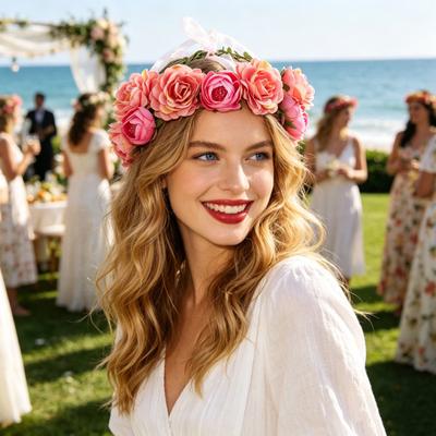 Braut Blumenkranz Rose Böhmisch Sommerurlaub Blumenkranz Kopfschmuck Floral