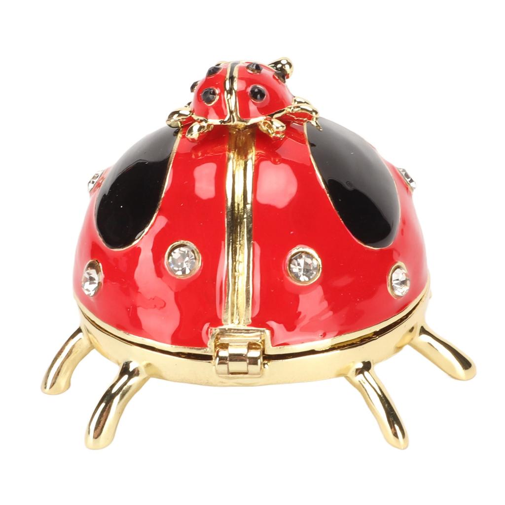 Ladybug Trinket Box Red Colored Enamel Crystal Hand Painted Rings Earrings Jewelry Storage Box Ornament