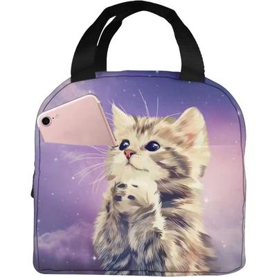 Galaxy Katze Lunchtasche Isolierte Lunchbox Wiederverwendbare Kühltasche Thermische Mahlzeit-Tragetasche Für Frauen Mädchen Junge
