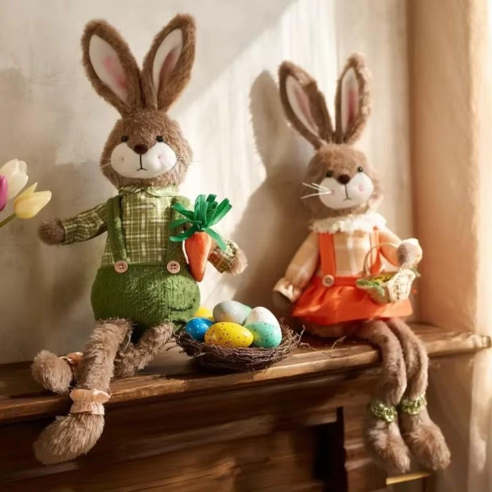 Ručně vyrobená figurka králíčka s dlouhýma nohama Pastýřský styl Králíček plyšová hračka Zahradní párty