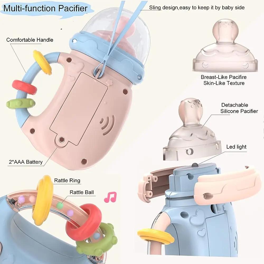 Baby Bottle Shape Teething Toy Musical Light Electric Soother Pacifier Rattle Educational Toy Newborn Soft Teether for 0‑12 Months Infant
