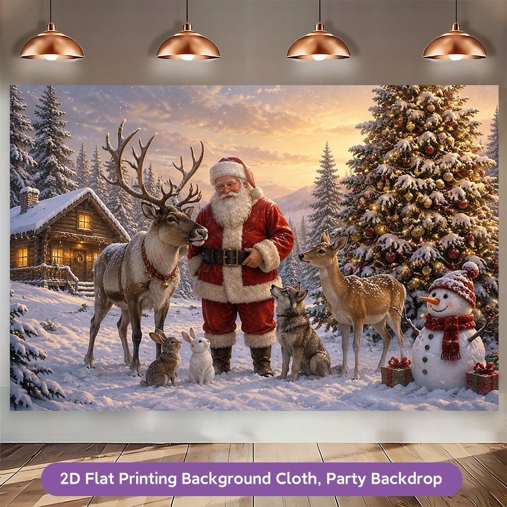 1Pcs Santa Animals Snow Reindeer Decoration Background Winter Backdrop For Photo Studio Photo Booth Party