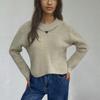 Women's Retro Plaid Knitwear: Round Neck Long Sleeve Cardigan with Metal Chain