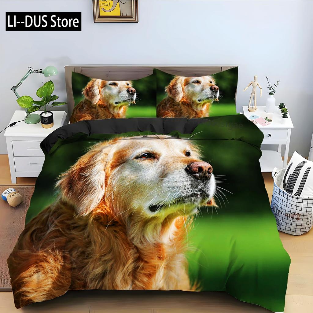 Brown Golden Retriever Duvet Cover Twin Animal Pattern Bedding Set 3 Piece Comfort Comforter Cover And 2 Pillowcases Full Size