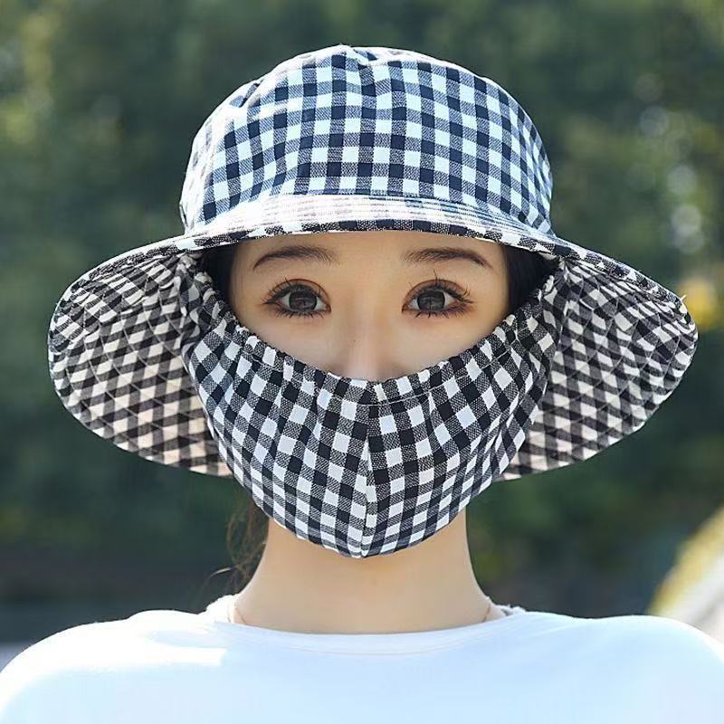 New Sunscreen Mask Integrated Hat Sun Hat Women's UV Protection Outdoor Summer Sun Hat Face Protection Tea Picking