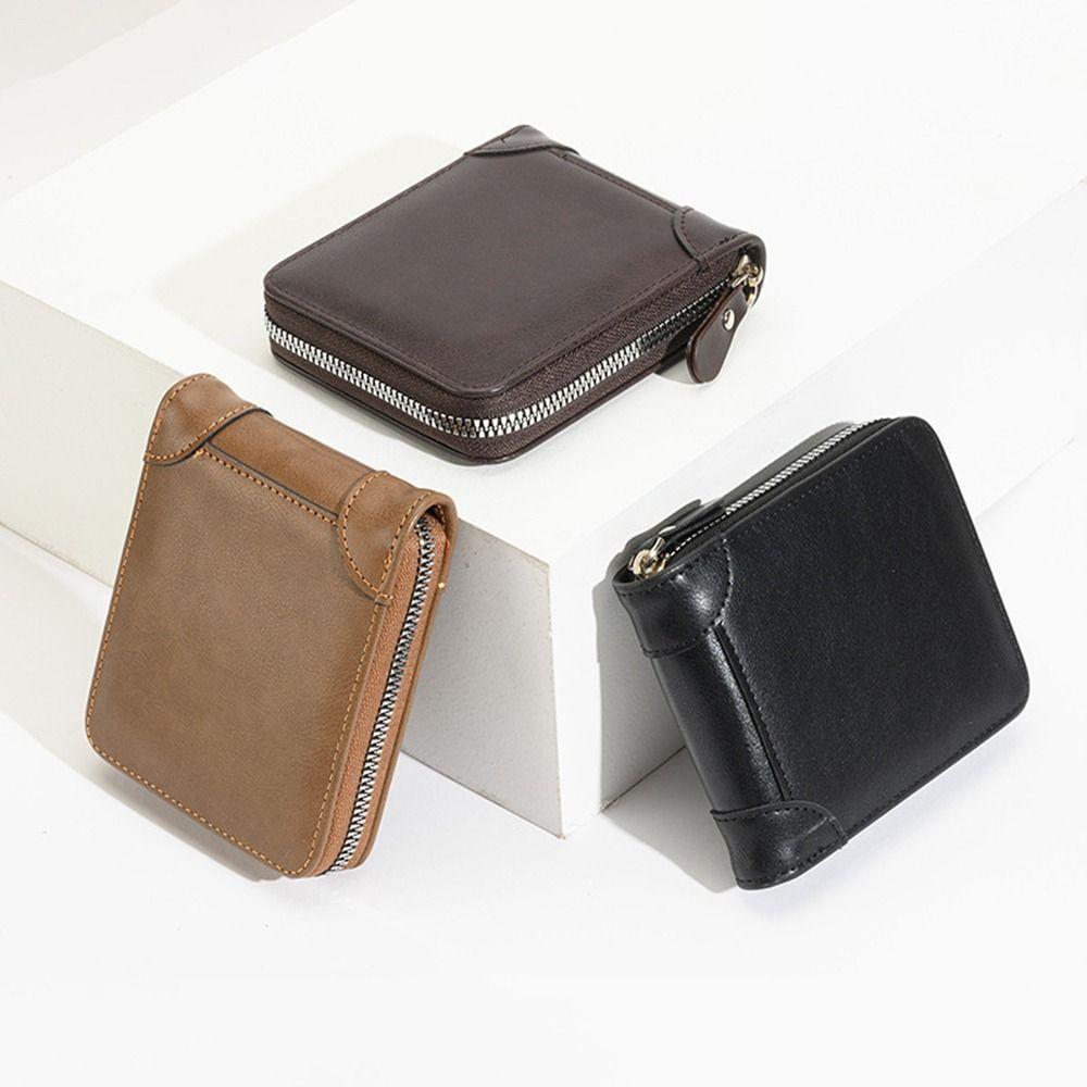 PU Leather Men Short Wallet with Zipper Men Coin Purses Elegant Men Card Holder  Men