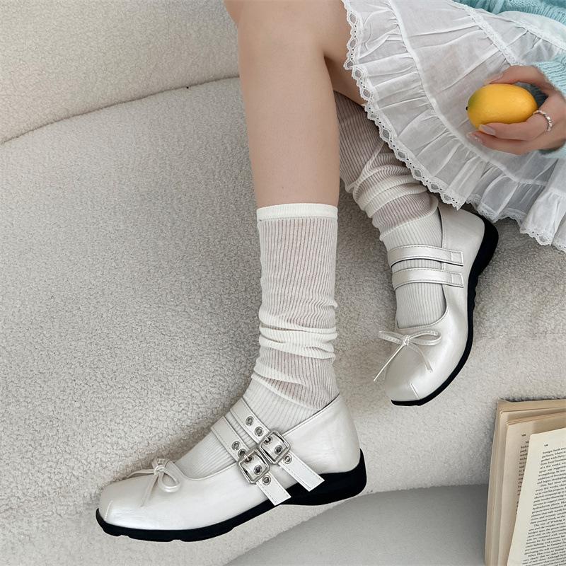 Black French Square Head Inner Height Increase Shallow Mouth Flat Sole Shoes Women's Summer 2025 New Skirt Height Increase Mary Jane Shoes