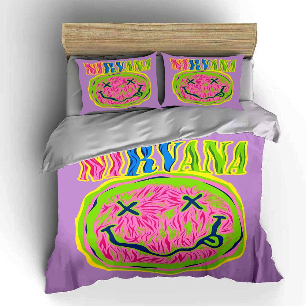 Purple Nirvana Smile Bedding Set Bedding Duvet Cover Set Duvet Cover Pillowcases (1 * Duvet Cover 2 * Pillowcases, without duvet insert)