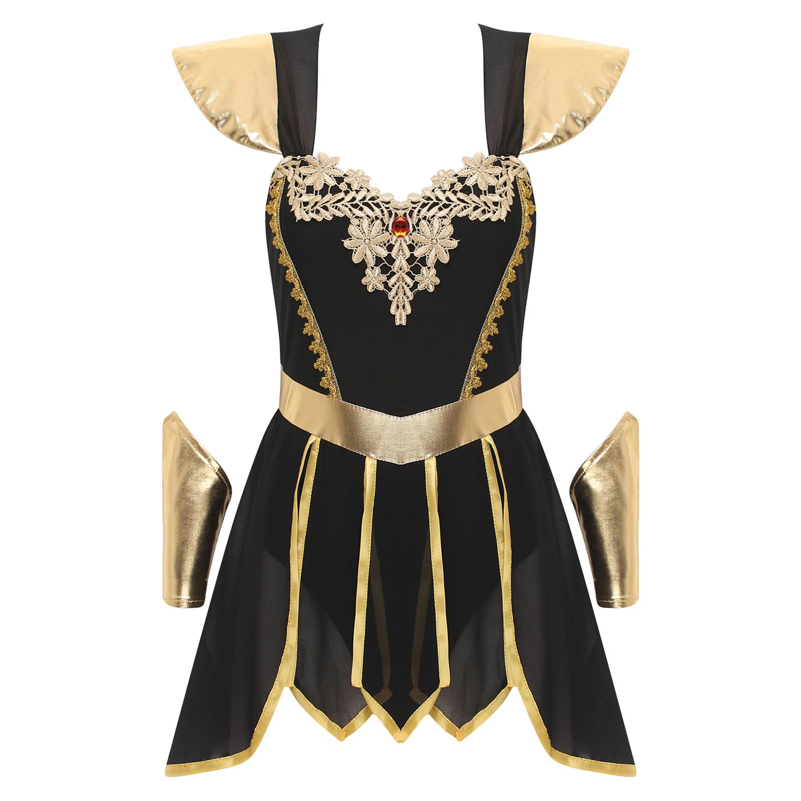 

Жіночий костюм боді тога давньоримський з інтегрованою накидкою, пелюстковою спідницею, металевими нарукавниками, для Гелловіну XXL чорний