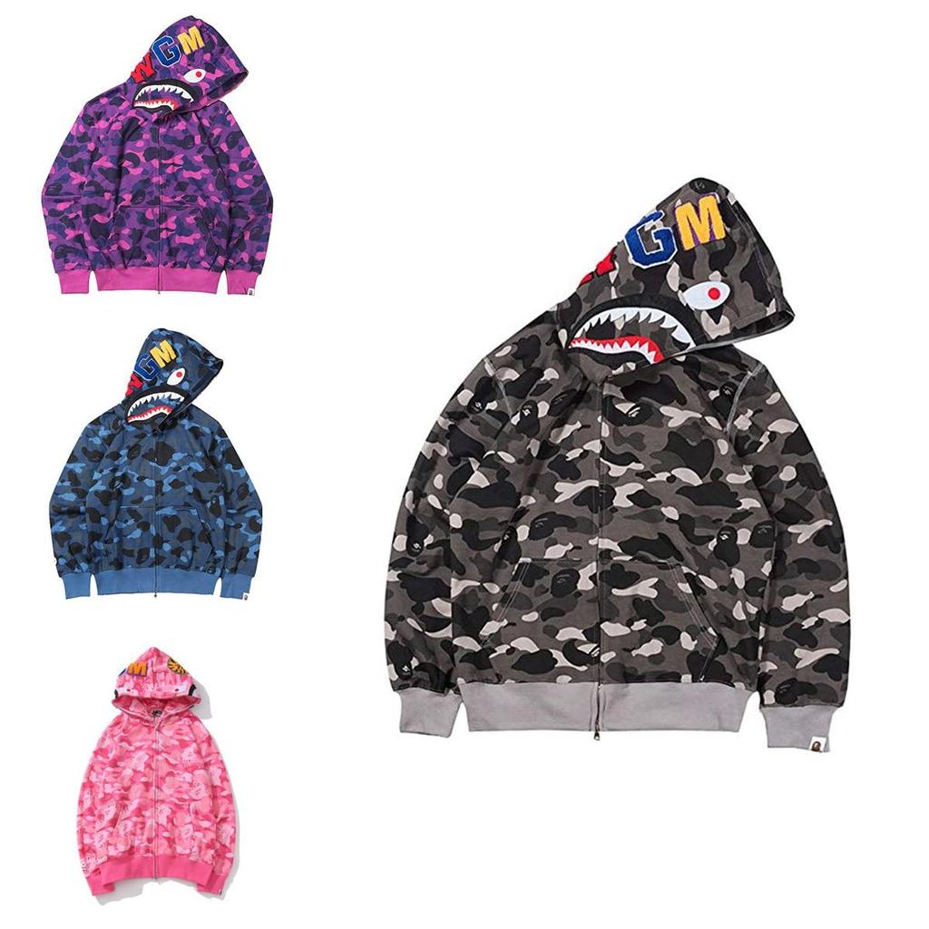 Vibrant Camouflage Hoodie Shark Printing Warm Streetwear For Men Women