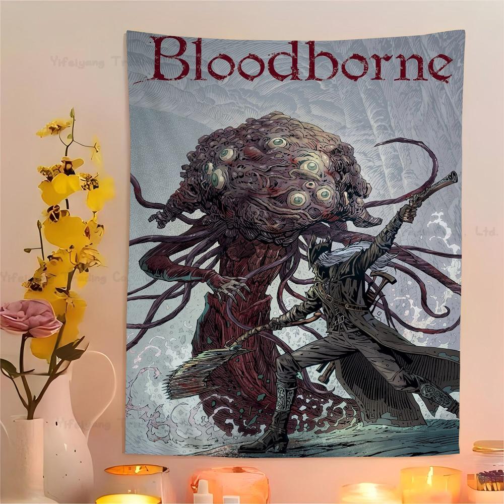 Klassisches Spiel Bloodborne Buntes Wandbehang Hippie Blume Wandteppiche Schlafsaal Dekor Wandkunst Dekor