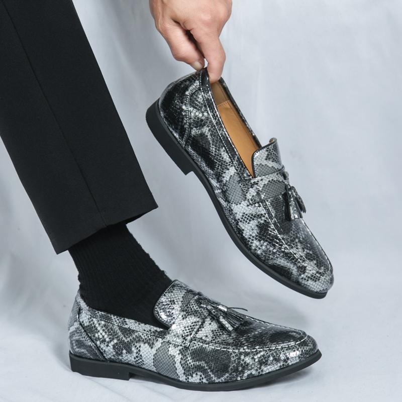 Fashion BRAND LEATHER SHOES BROWN BLACK SLIP ON SNAKE PRINT MEN'S CASUAL SHOES WEDDING OFFICE BANQUET CASUAL LOAFERS MEN