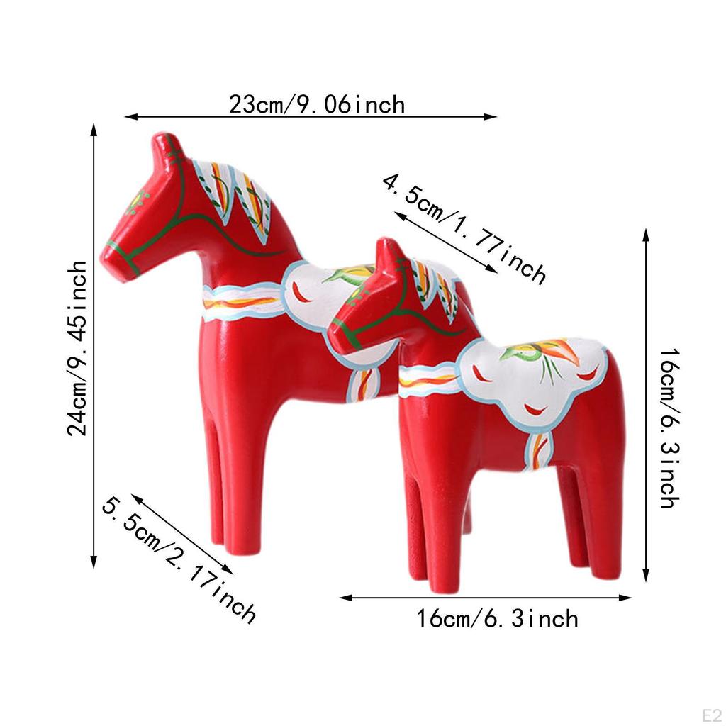 2x Dřevěná švédská figurka koně Dala Červená Dárek k nastěhování Evropská dekorace