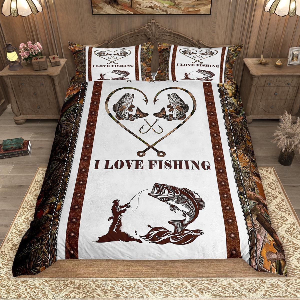 

Homewish Rustic Pike Fish Duvet Cover Set 2pcs/3pcs, Texas Star Fishing Hooks Bedding Set, Retro Lake House Quilt Cover Set DE XS 100x135cm 2pcs&set бирюзовый