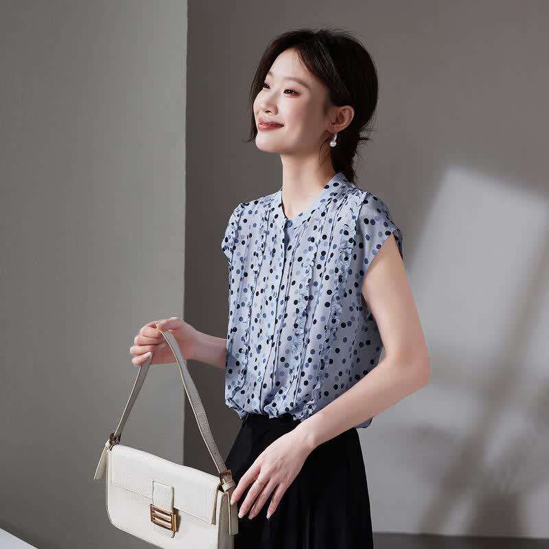 SOFSIL Women s French Retro Polka Dot Mulberry Silk Short-Sleeve Blouse XL